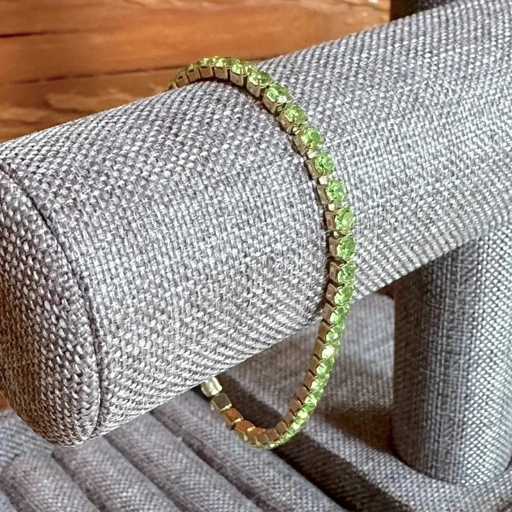 Green Peridot CZ 18K Gold Stainless Steel Tennis Bracelet August Birthstone - Picture 1 of 7
